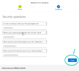 Choose your 4 Security Questions and click Done