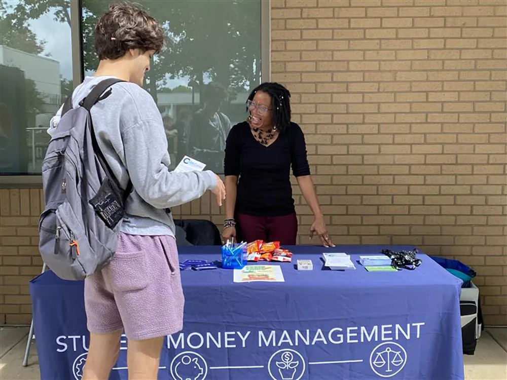 Tiffany Cogdell, coordinator of Wake Tech's Student Money Management program, provides financial education resources to students.