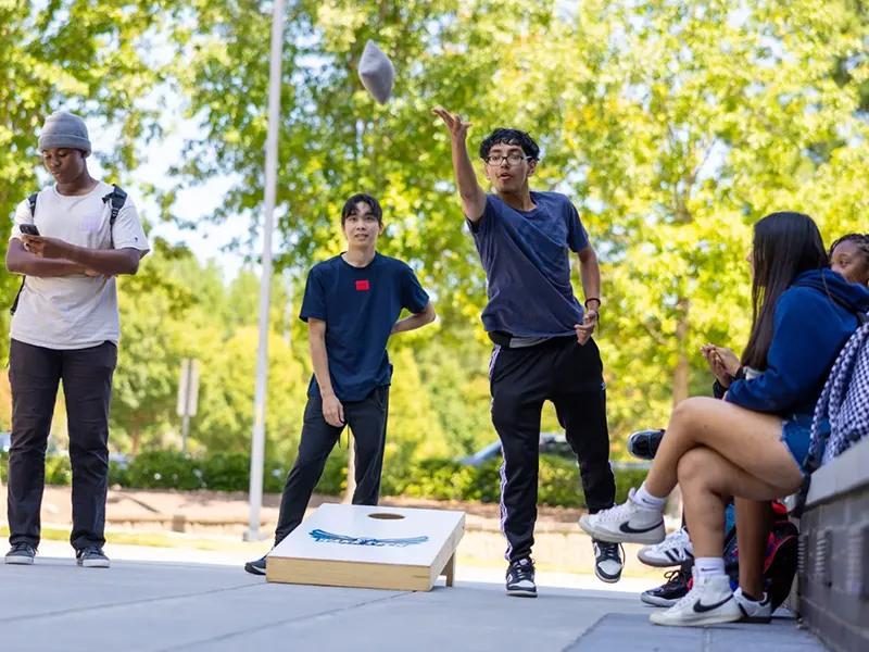 Students enjoying downtime at Wake Tech