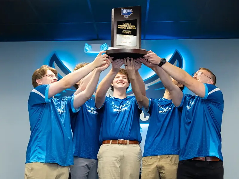 One of Wake Tech's esports teams celebrates its championship.