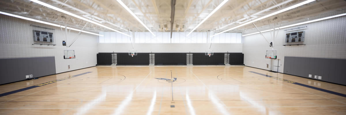 The gymnasium is a full-size basketball and recreational court with ample perimeter space.  Courses utilizing the gymnasium are Fitness and Wellness, Basketball, Circuit Training, Aerobics, and Fitness Testing.