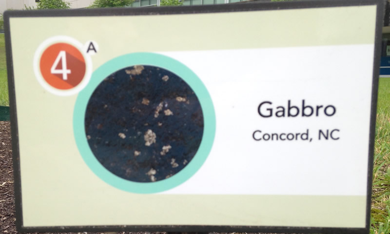Gabbro boulder from Concord, North Carolina sign