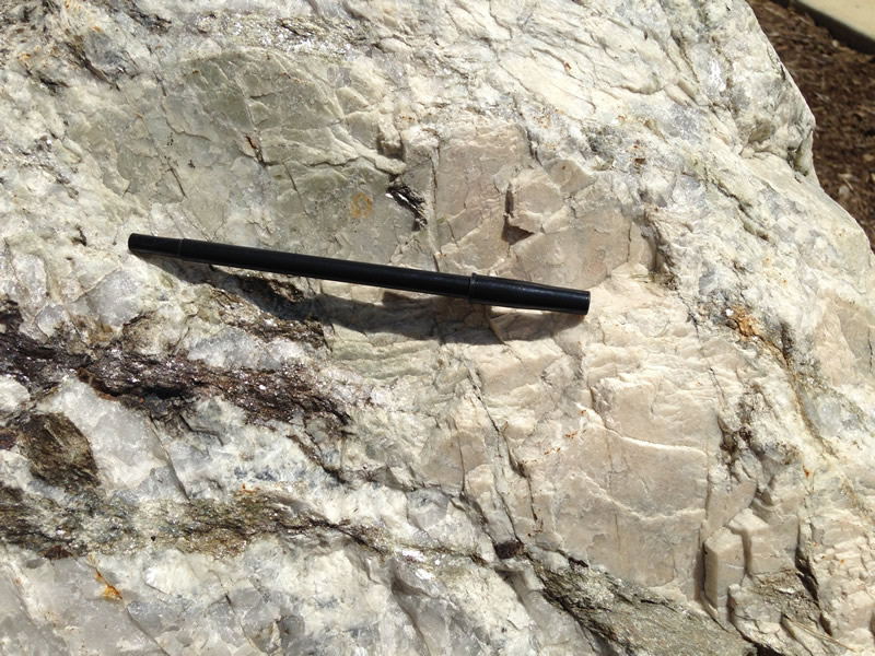 Figure 5: Another close-up of the granite pegmatite showing a massive feldspar crystal.