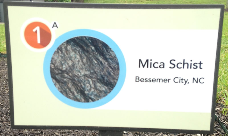 Sign for mica schist from Bessemer City, North Carolina