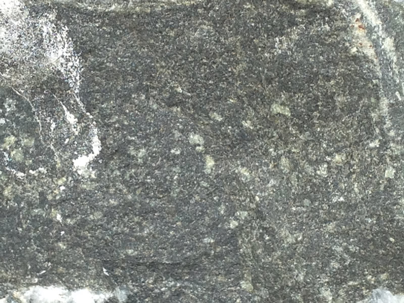 Figure 4: Close up of the basaltic dike. Notice that the minerals are all dark gray or green, and that they are very small. 
