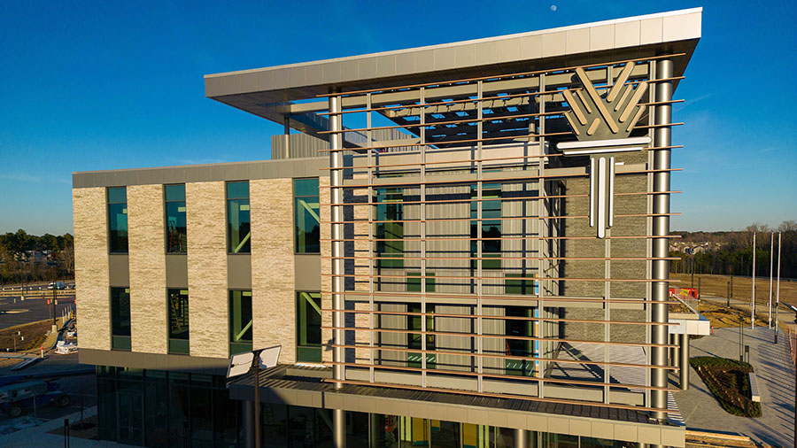 Closeup of Education and Innovation Center at Wake Tech East