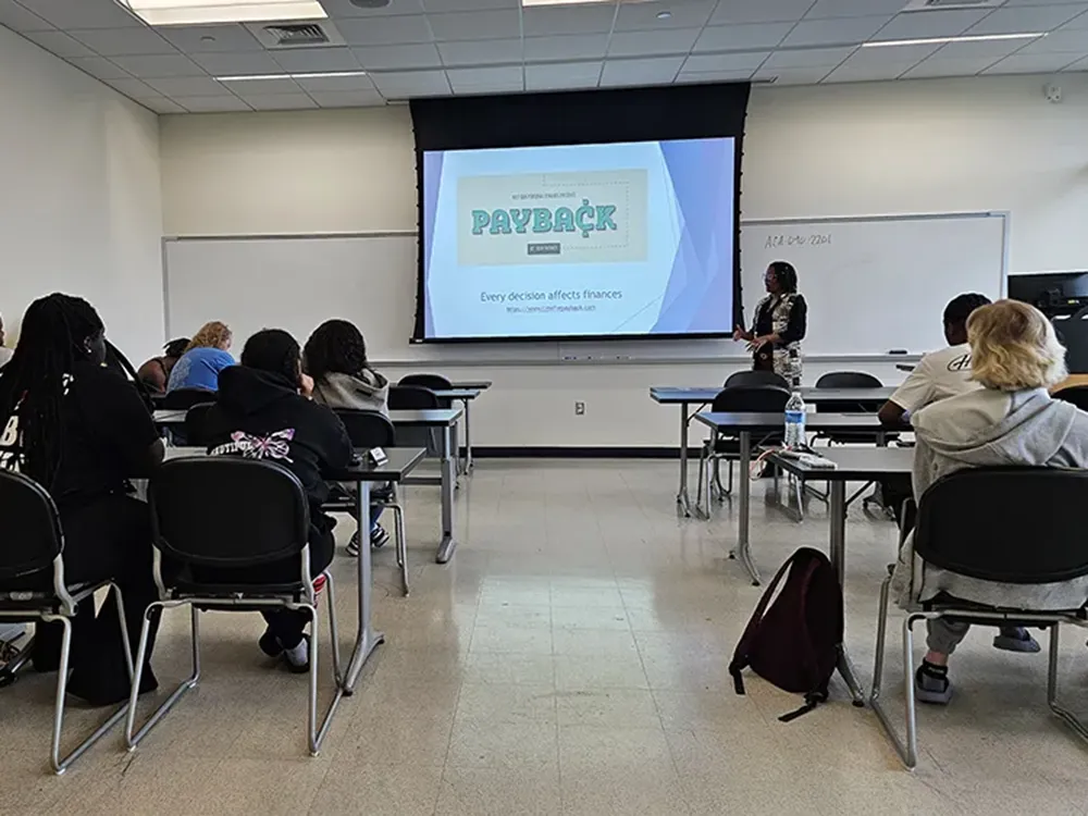 Tiffany Cogdell, coordinator of Wake Tech's Student Money Management program, provides financial education resources to students.