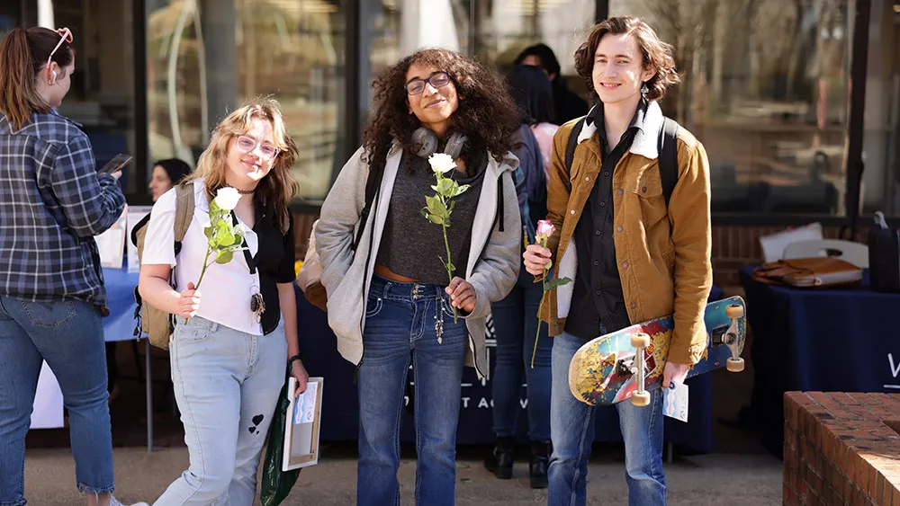 Students received flowers and cards on Valentine's Day.