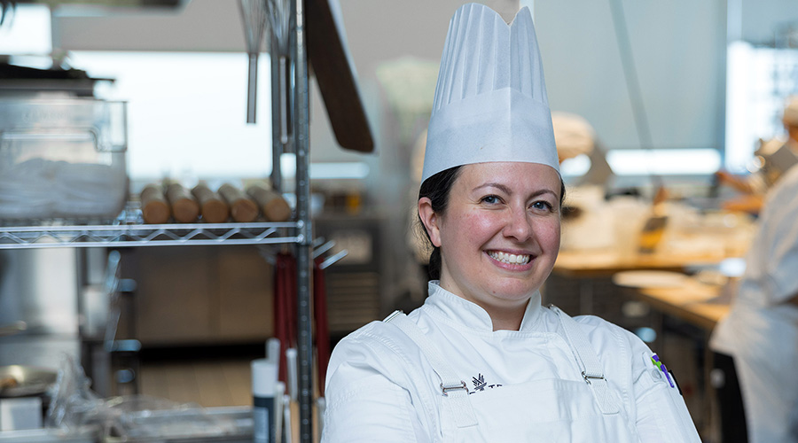 Chef Melissa Attanas in her baking kitchen on Scott Northern Wake Campus