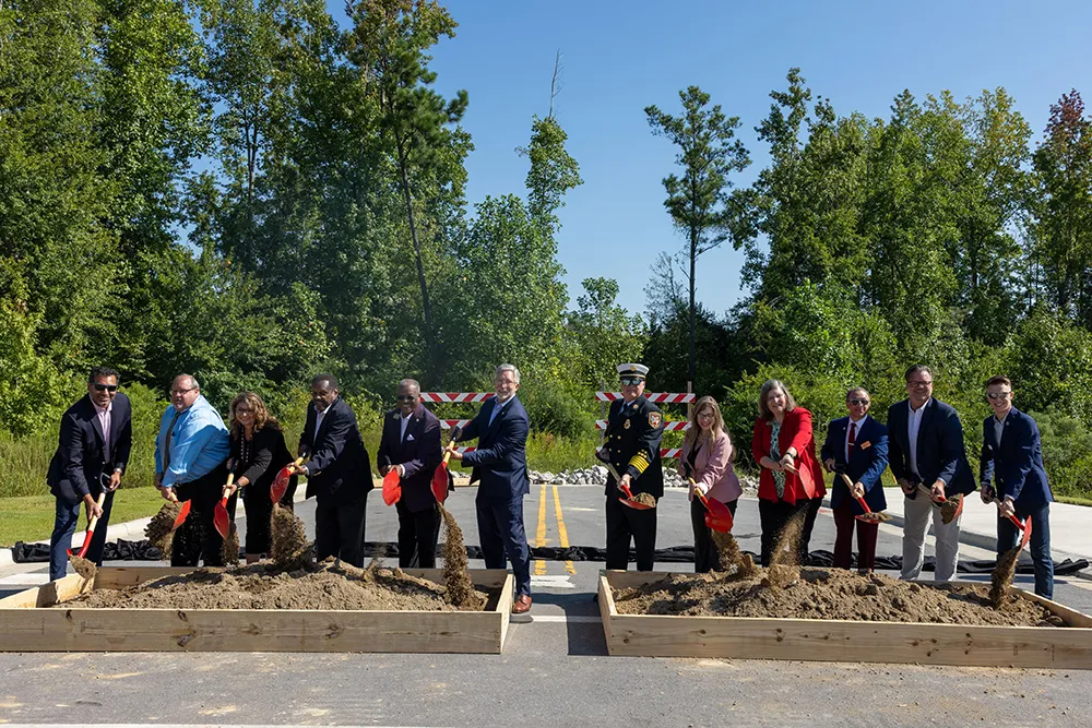 Wake Tech officials and area fire department chiefs breaks ground on the Advanced Fire and Rescue Training Complex at Wake Tech East.