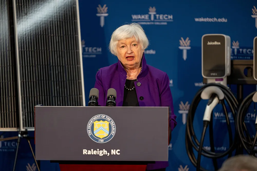 U.S. Treasury Secretary Janet Yellen speaks at Wake Tech East.