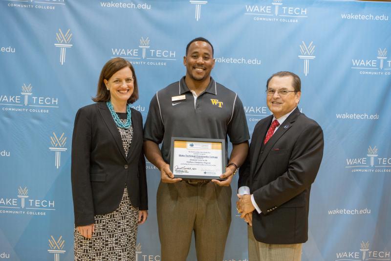 Janet Cowell, NC Treasurer; Frank Fields, Wake Tech Wellness Coordinator; Dr. Stephen Scott, Wake Tech President