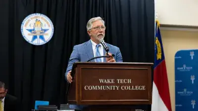 Wake Tech President Dr. Scott Ralls speaks to Basic Law Enforcement Training Academy graduates.