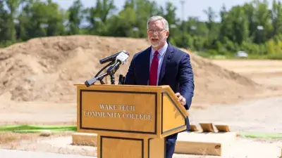 Dr. Scott Ralls, Wake Tech President, speaks at the groundbreaking ceremony for the Advanced Technology Center at Wake Tech East.