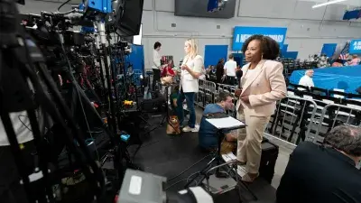 Vice President Kamala Harris meets with supporters during a campaign stop at Wake Tech.