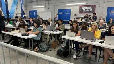 Vice President Kamala Harris meets with supporters during a campaign stop at Wake Tech.