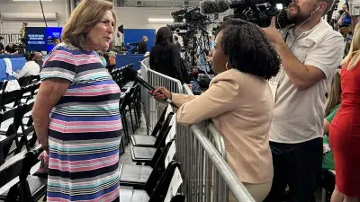 Vice President Kamala Harris meets with supporters during a campaign stop at Wake Tech.