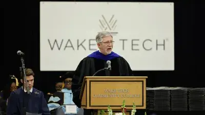 Wake Tech President Dr. Scott Ralls speaks at the commencement ceremony.