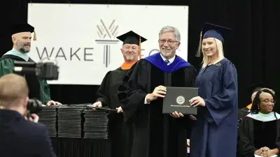 Wake Tech President Dr. Scott Ralls speaks at the commencement ceremony.